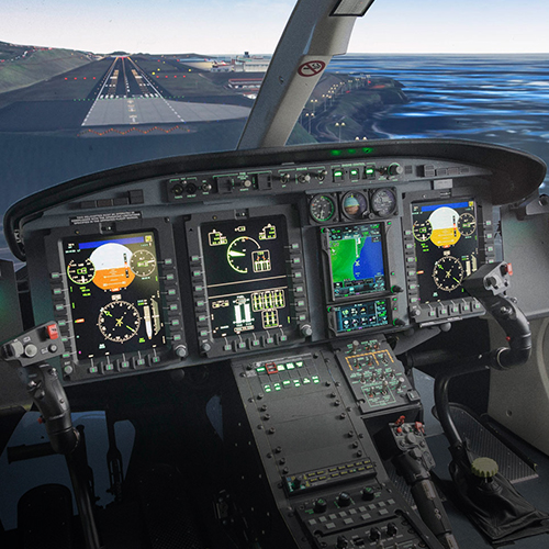 Pilot controls in avionics helicopter with rugged LCD control panel and night vision compliant design 