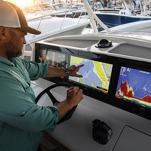 IP rated and NEMA rated LCD displays on a marine boat, touchscreen control panel 
