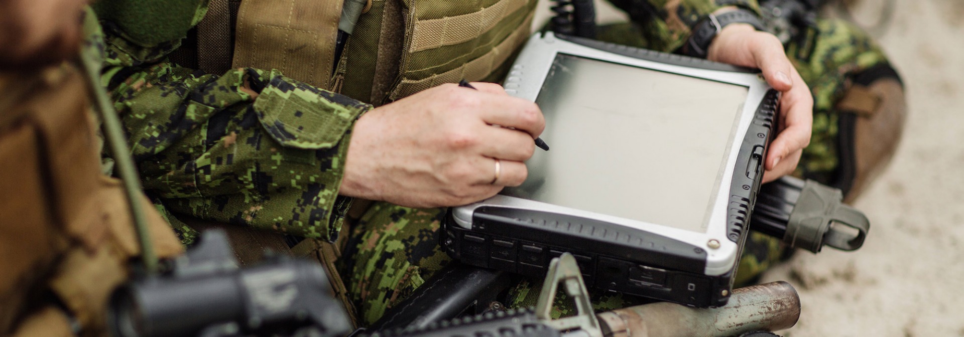 Soldier with ruggedized, night vision compatible LCD for military industry 