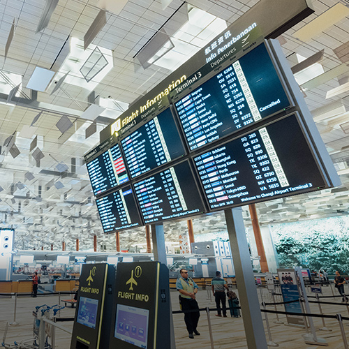 Large off the shelf digital signage display product in airport terminal 